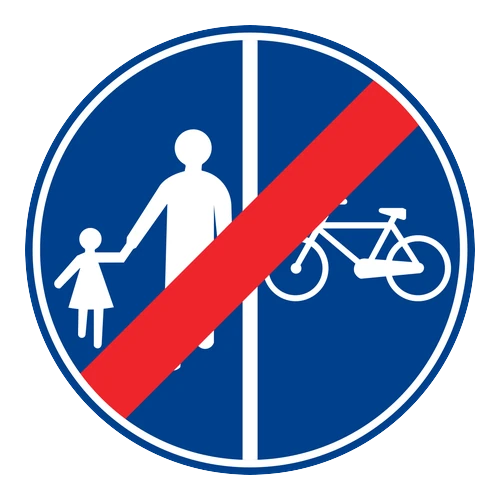 Yayalar ve bisikletliler için ayrı ayrı kullanılabilen yolun sonu anlamı